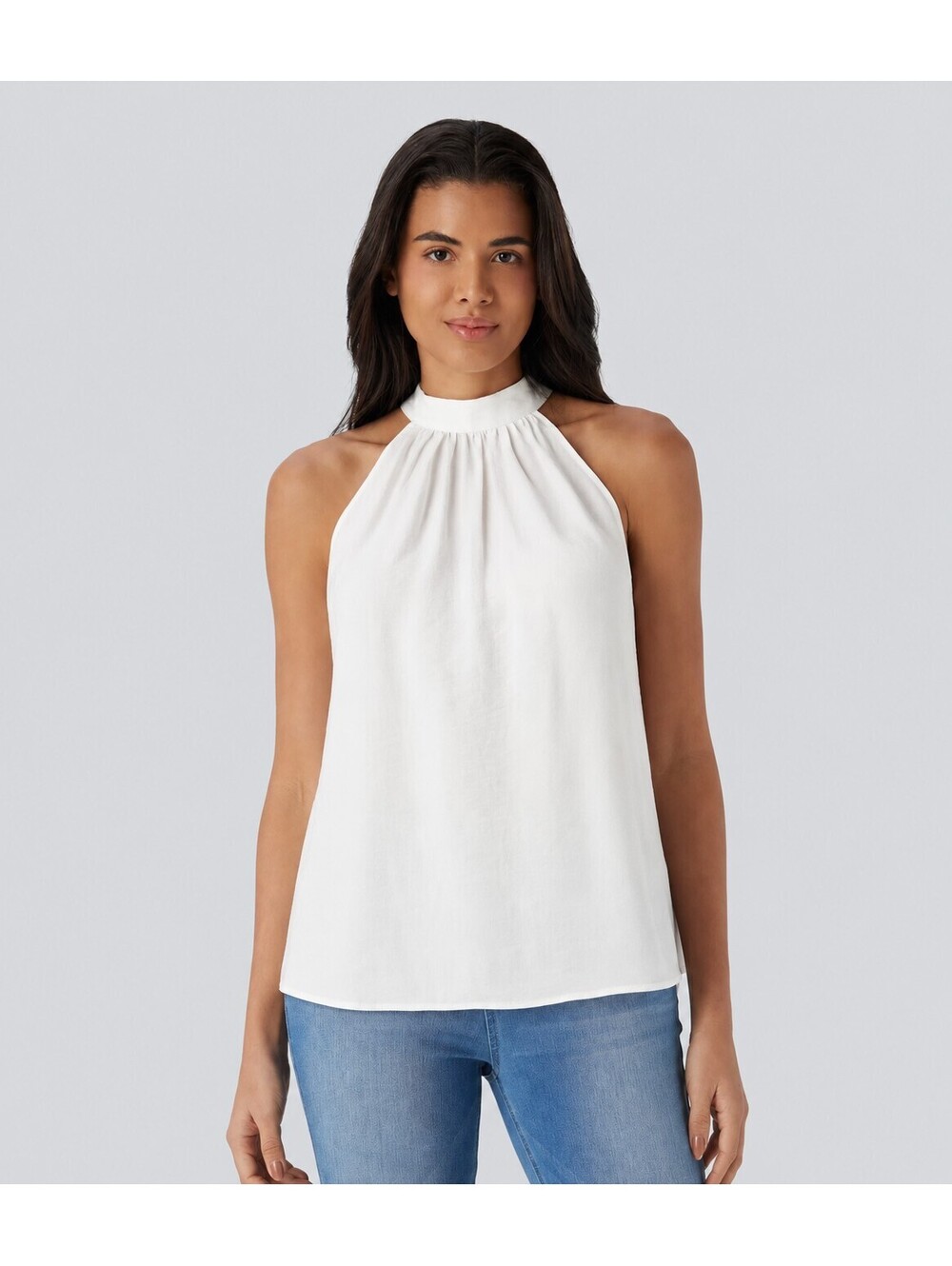 Halara Mock Neck Sleeveless Asymmetric Casual Top Cream White Size XS